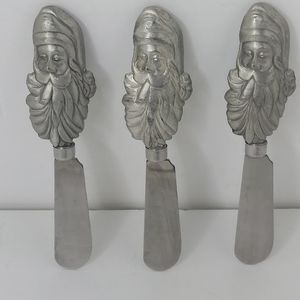 3 Vintage Stainless Steel Sturdy Christmas Santa Cheese Butter Knives